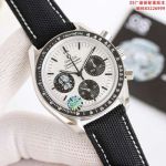 SJ Factory Omega Speedmaster Sterling Silver Dial 42mm Ceramic Bezel Manual Winding Fabric Strap Men Watch